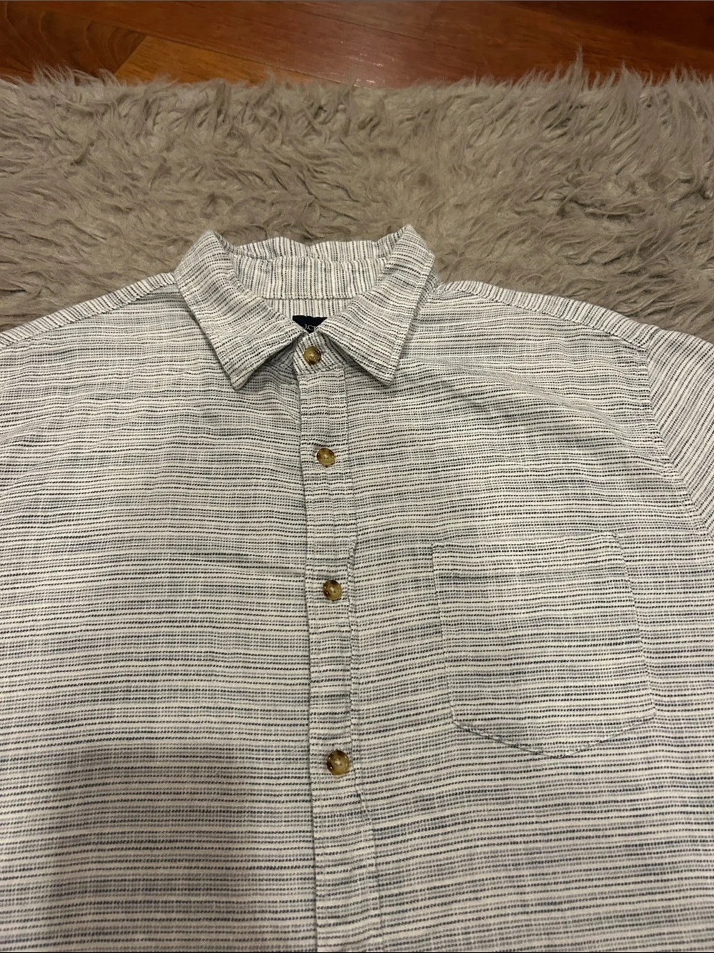 Jcrew Men’s White And Blue Stripped Cotton Blend Short-Sleeve Button-Up Shirt